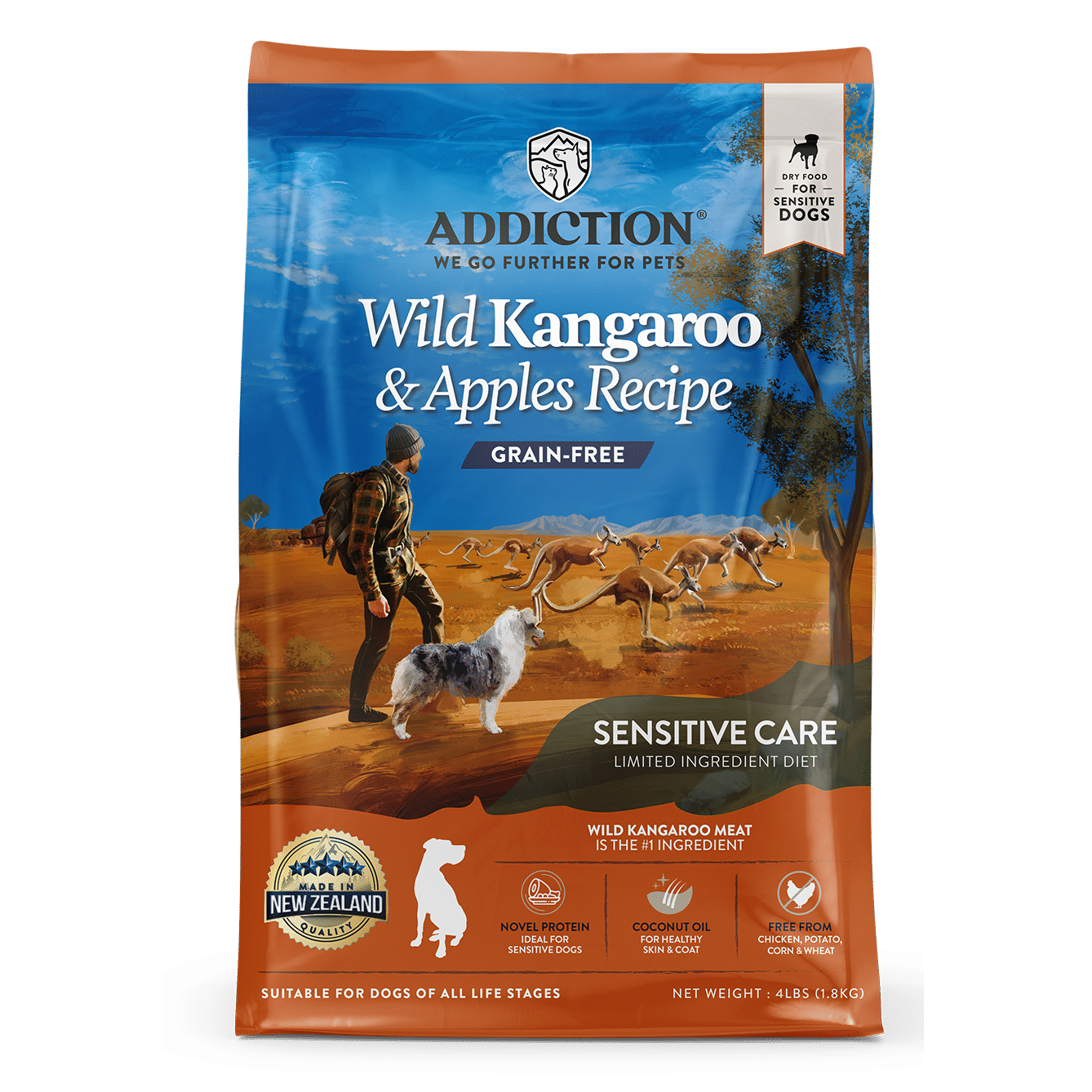 Addiction Grain Free Wild Kangaroo & Apple Recipe Dry Dog Food for Adult Dogs 4lb/20lb