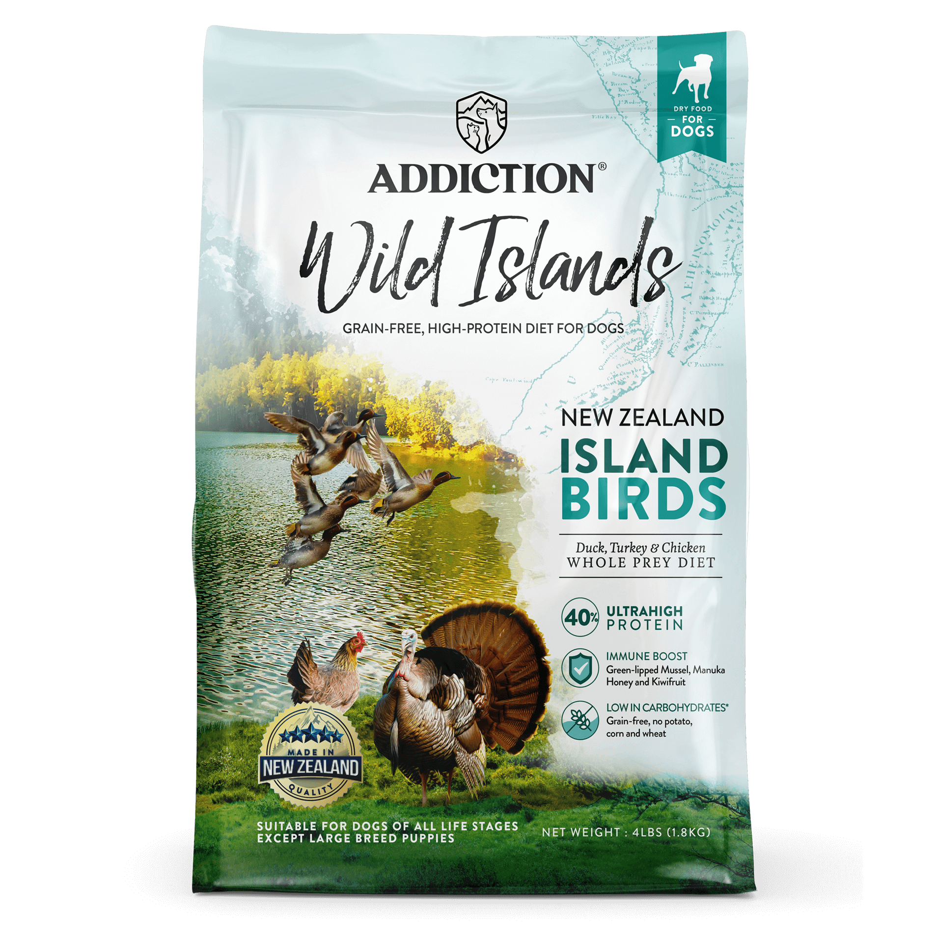 Addiction Grain Free Wild Island Island Birds Dry Dog Food 4lb/20lb