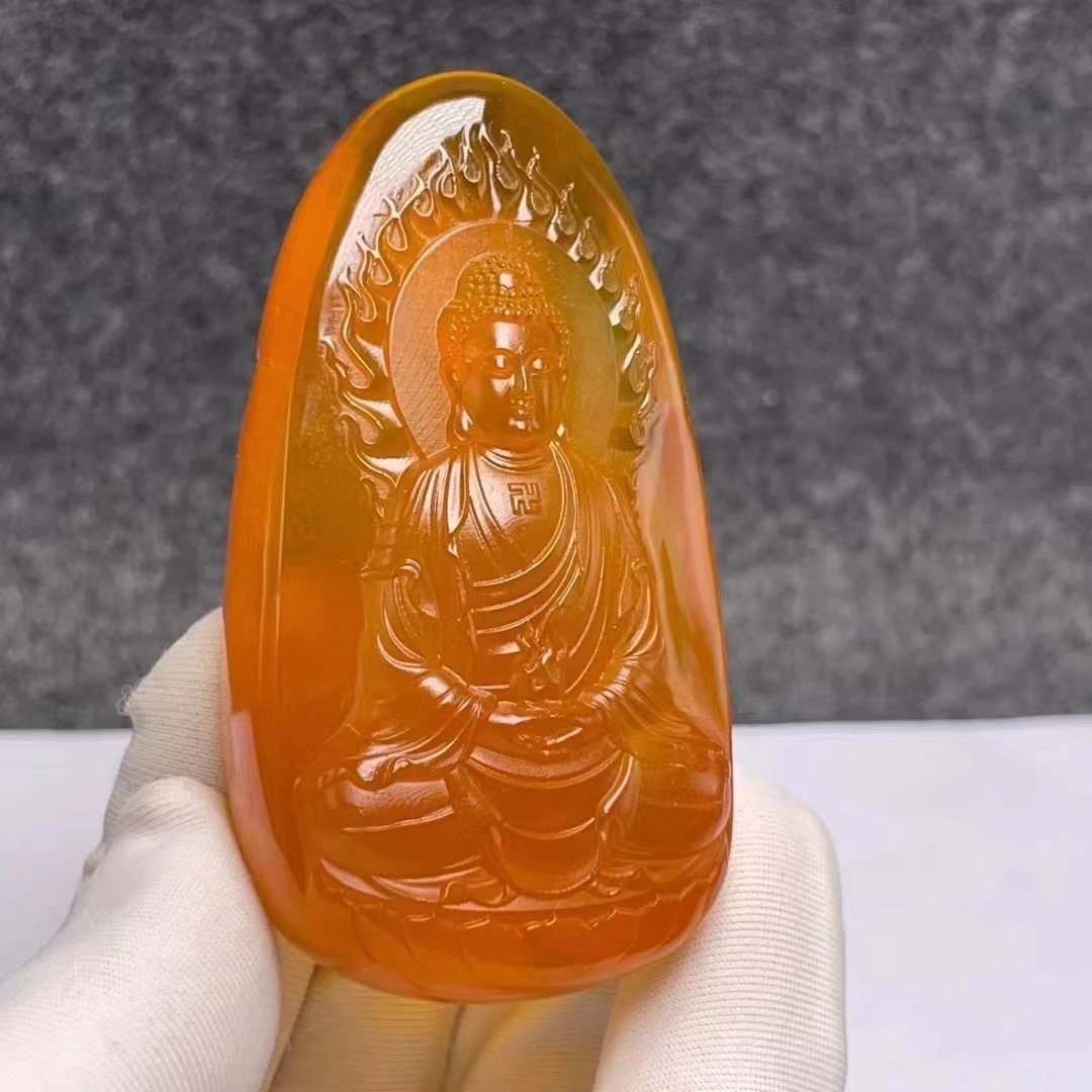 收藏款3A天然俄羅斯蜜蠟紅蜜蠟大日如來掛牌