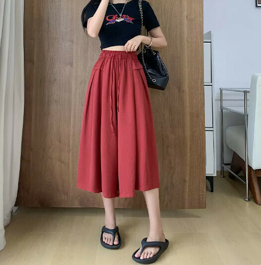 Ice silk culottes casual wide leg pants