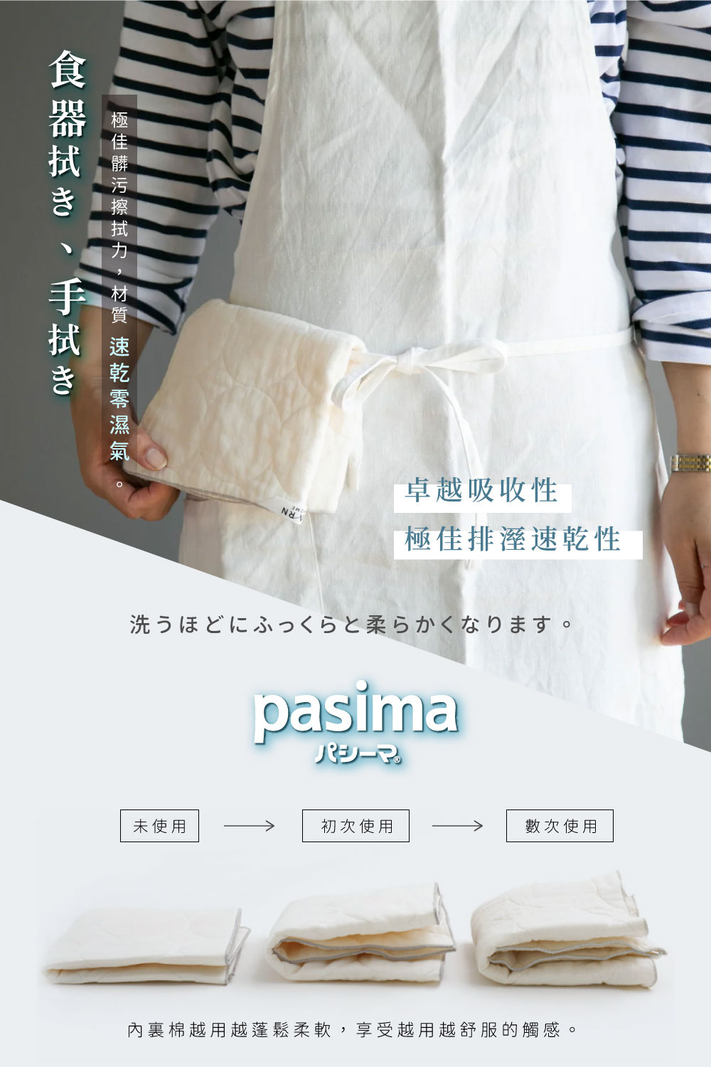 《YARN HOME》日本製pasima三層純棉超吸水速乾清潔擦拭布 禮盒3件組 (餐具/蔬果/鍋墊/餐墊)