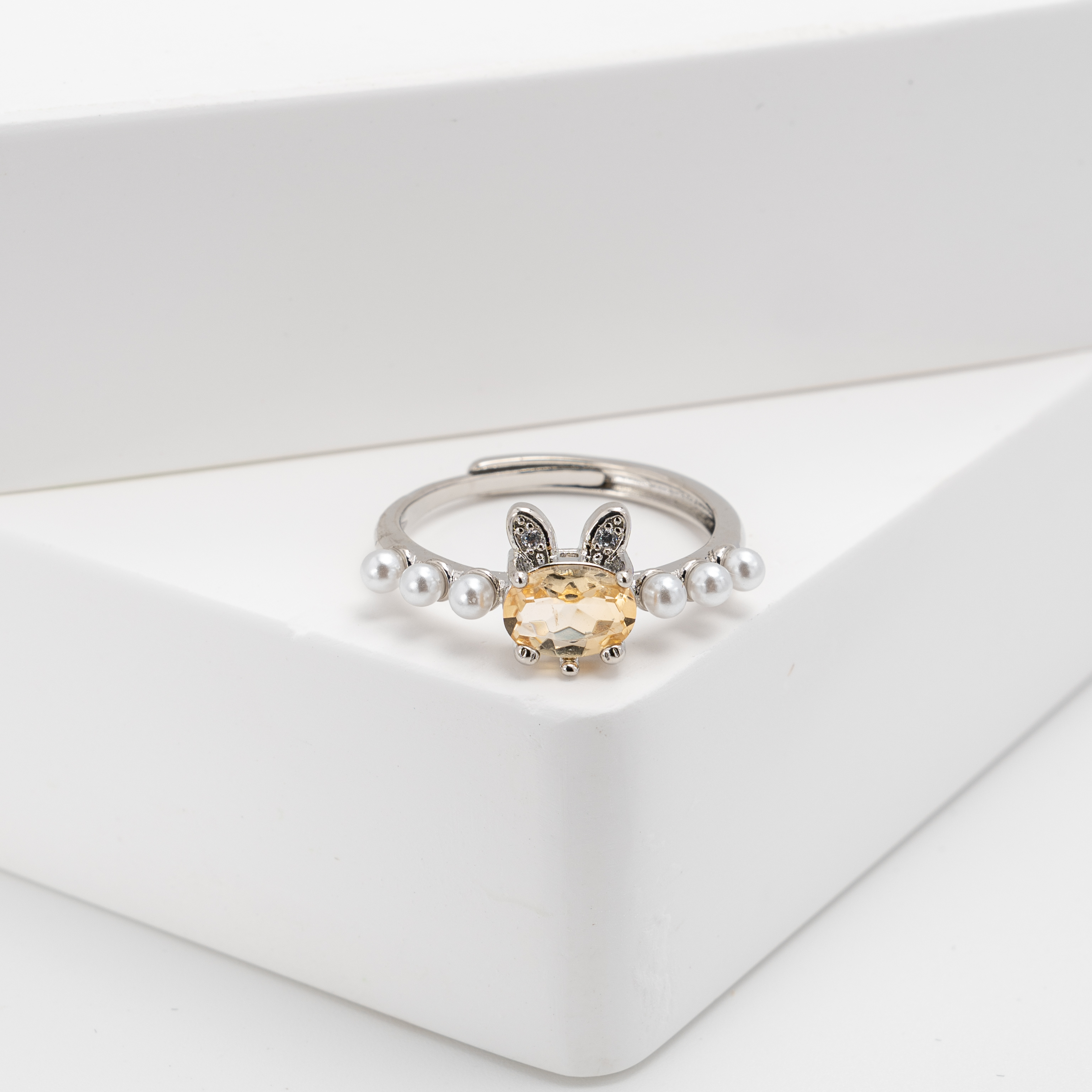 【黃水晶】兔兔珍珠戒指
