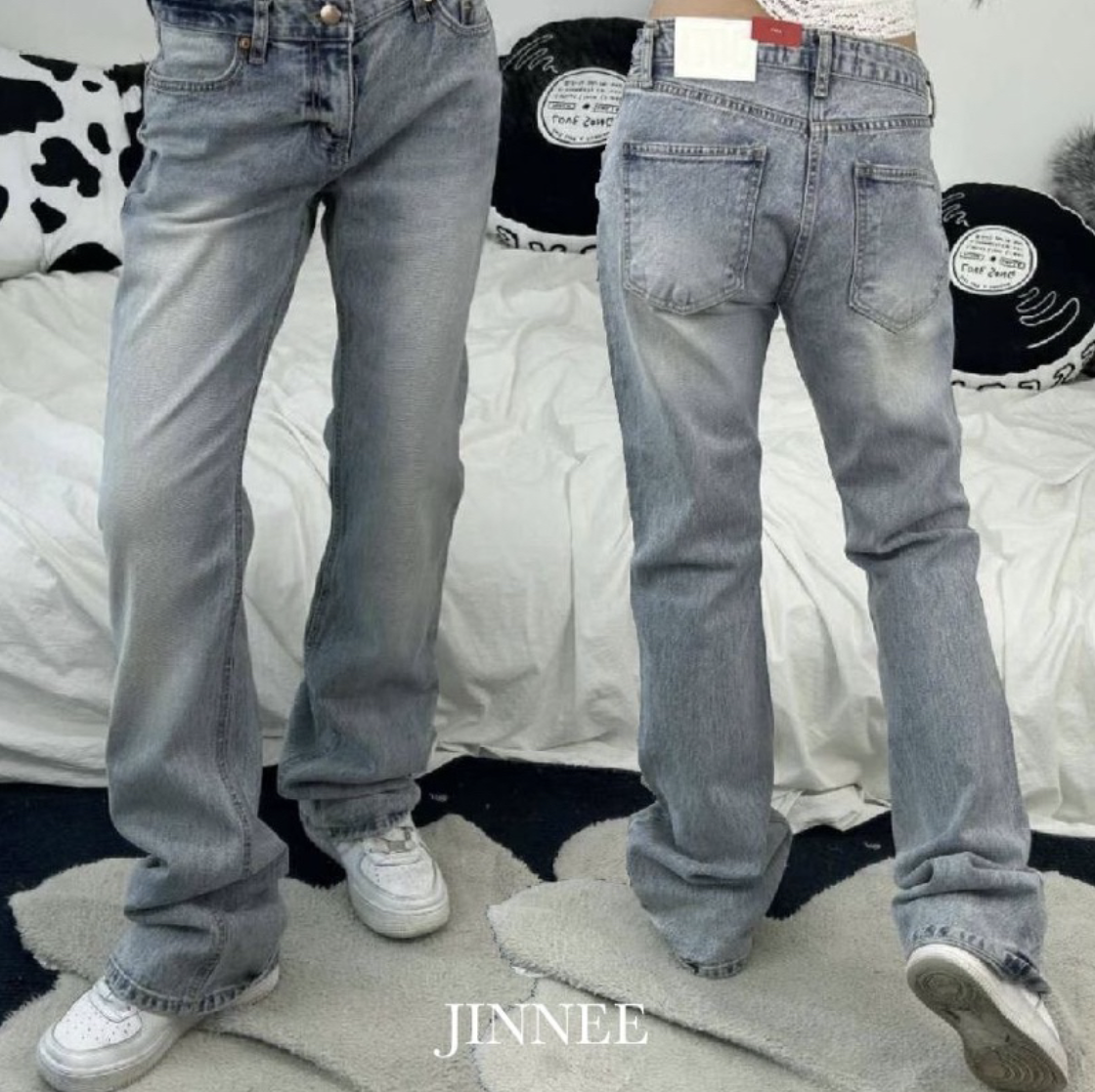 【JINNEE】韓國🇰🇷微喇叭 淺色 牛仔褲 喇叭褲 堆積褲 長腿 褲 長褲