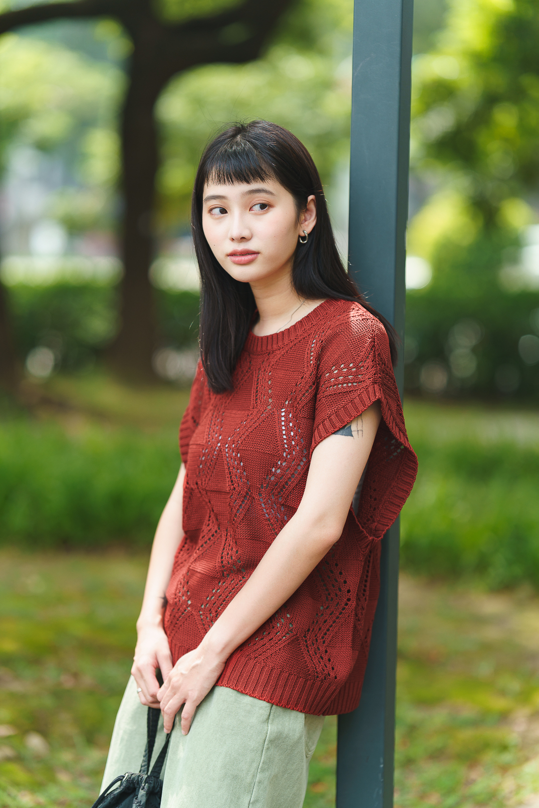 OW紋針織無袖背心(兩色-暗紅)