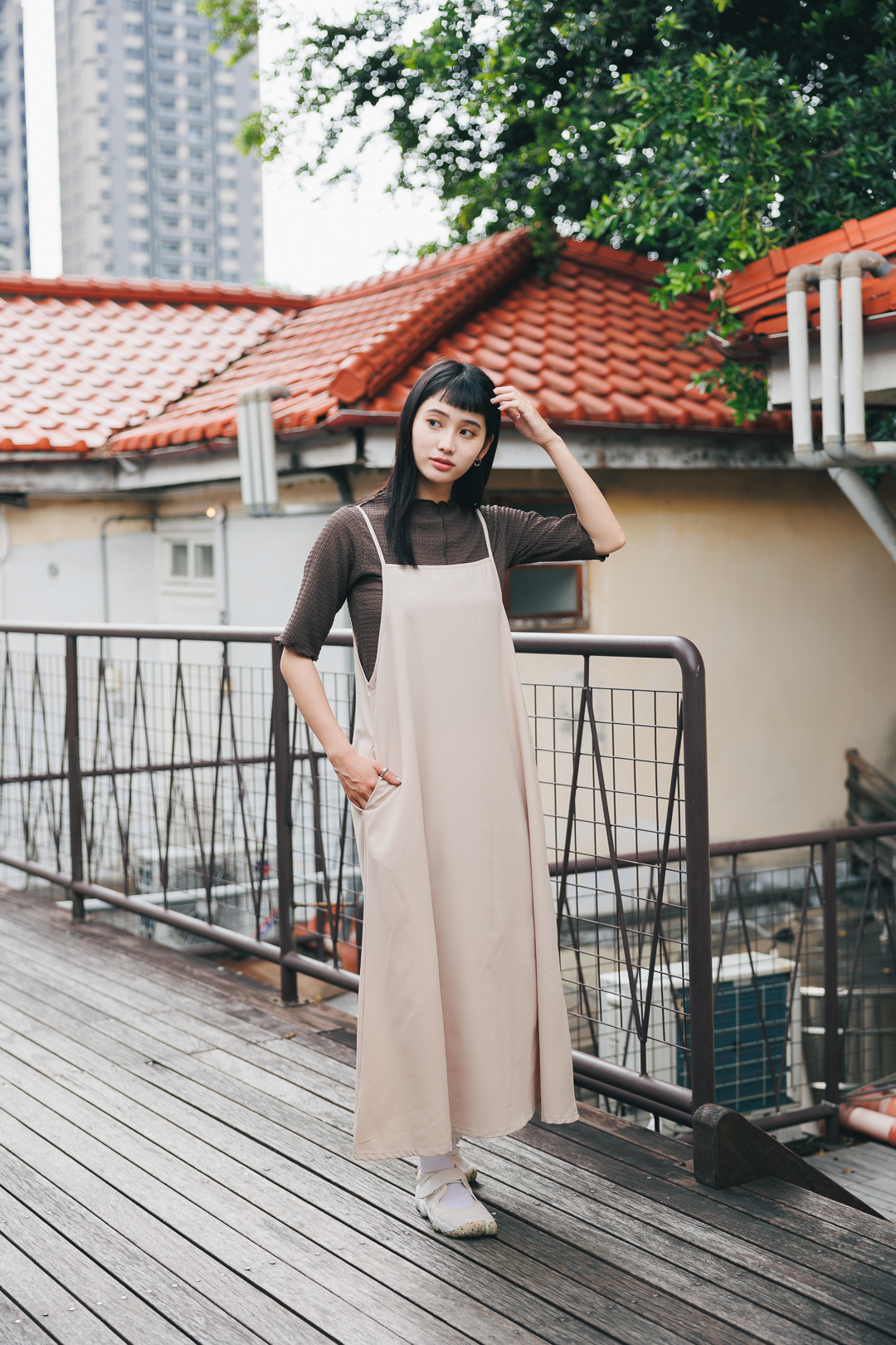 2way 吊帶背心連衣裙(兩色-米)