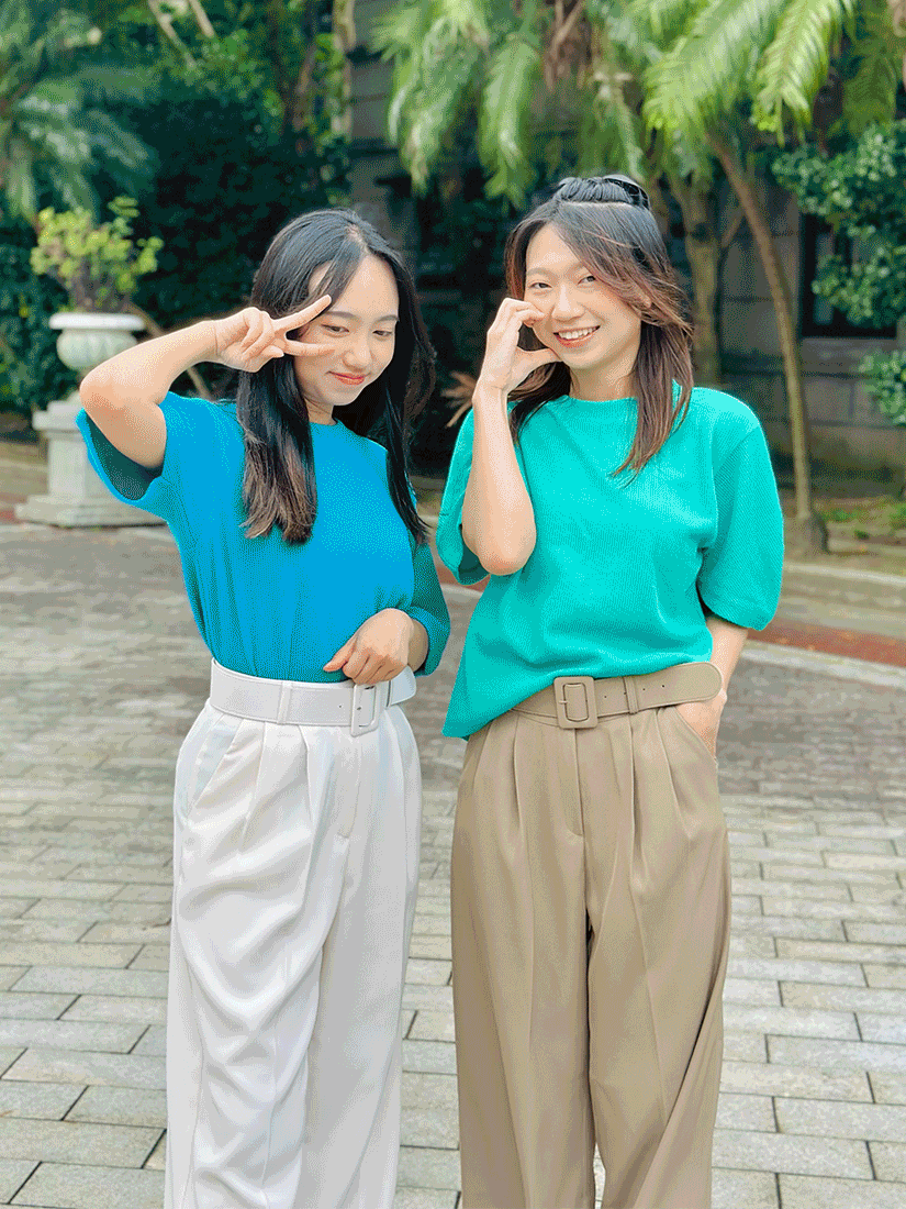 [現貨]純色針織泡泡袖上衣(天藍色)