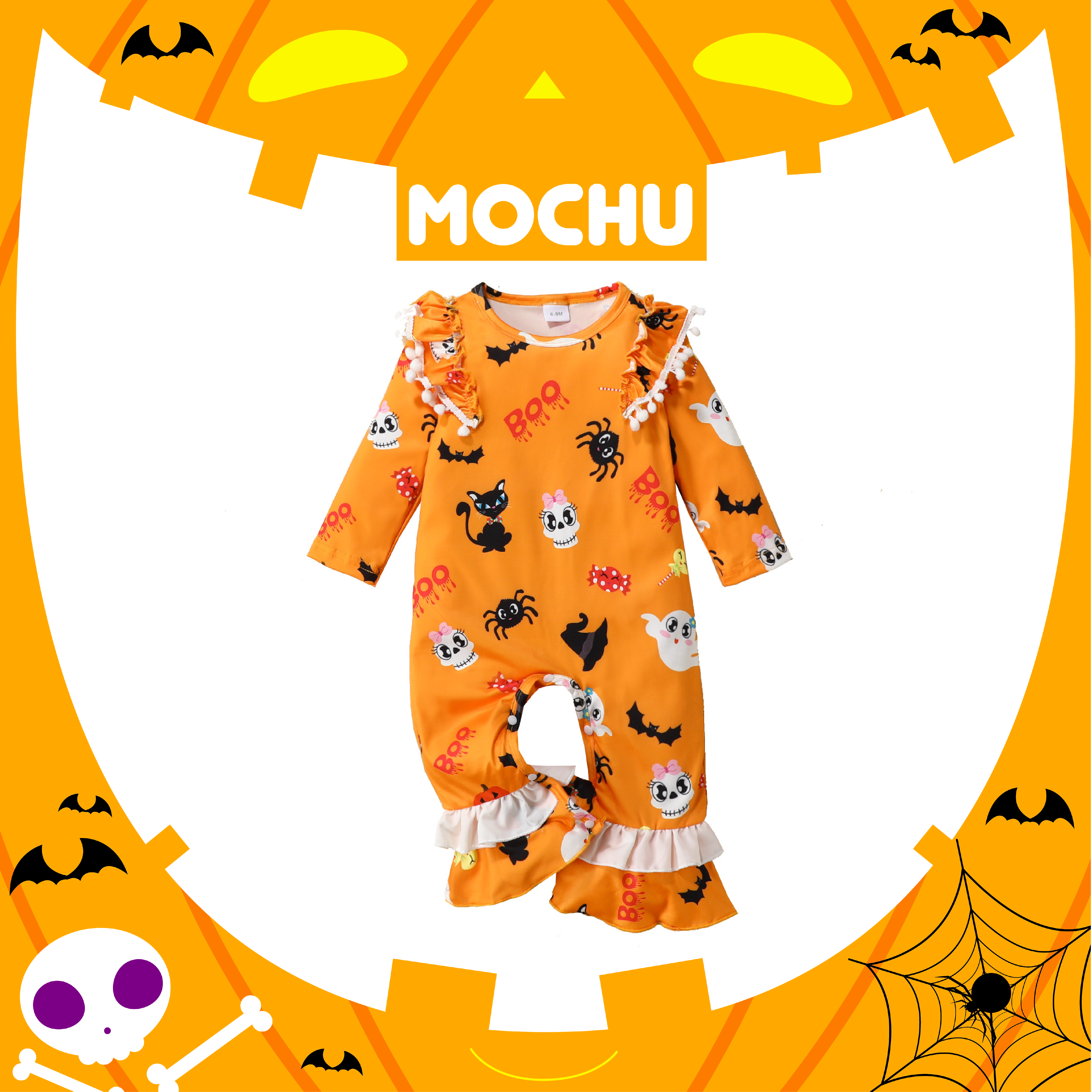 (0-3M現貨)水汪汪大眼幽靈荷葉邊包屁衣