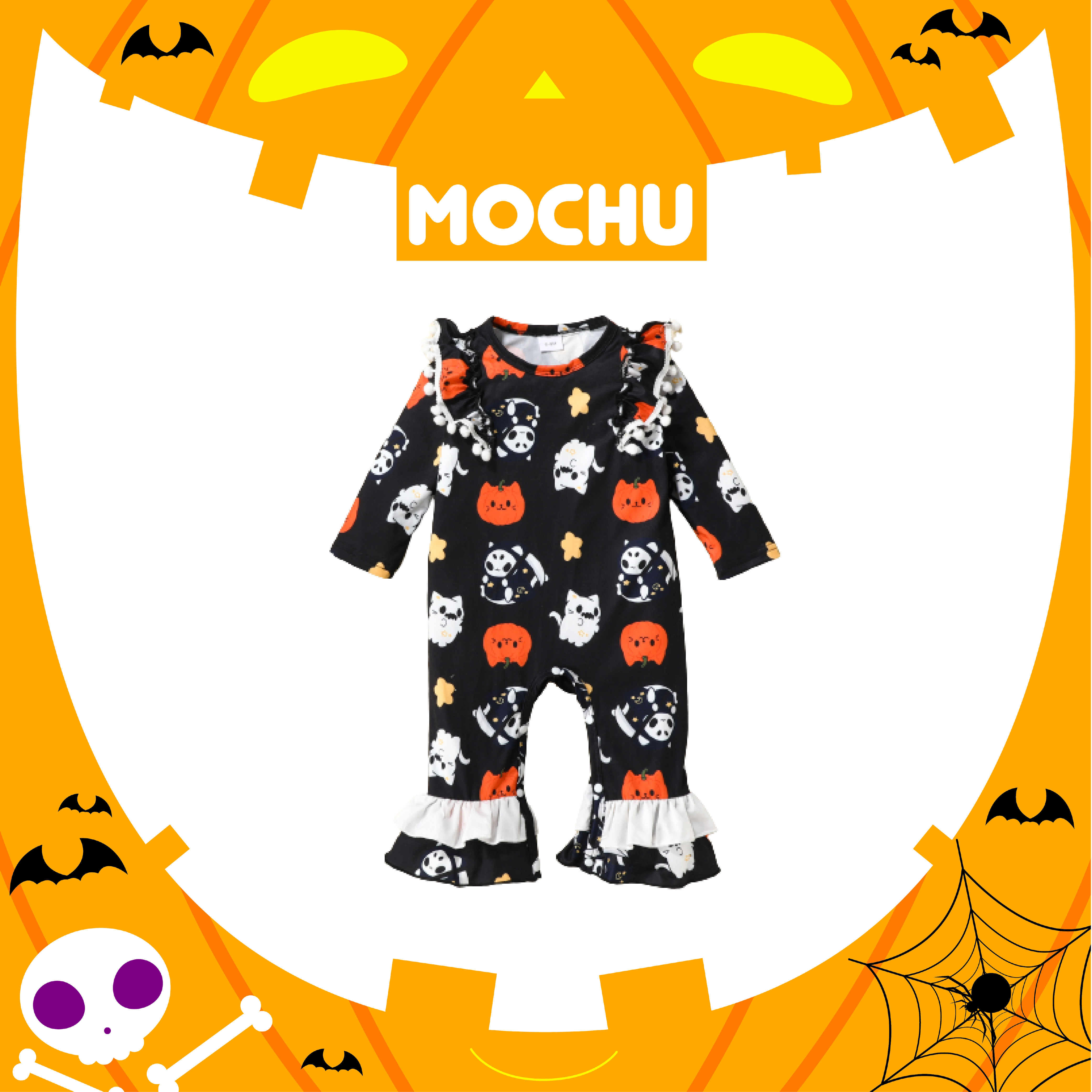 (0-3M現貨)水汪汪大眼幽靈荷葉邊包屁衣