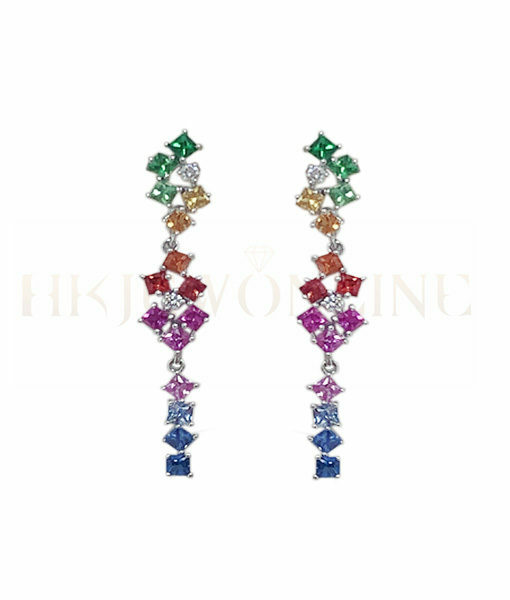 18K White Gold Sapphire Mulit Sapphire Green Garnet Diamond Earrings