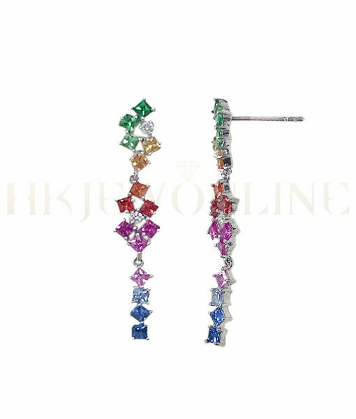 18K White Gold Sapphire Mulit Sapphire Green Garnet Diamond Earrings