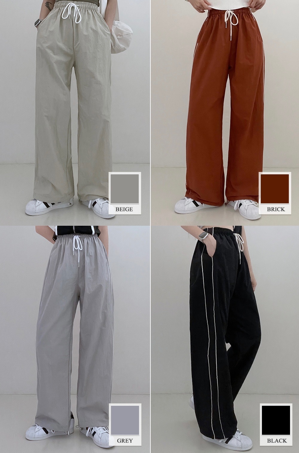 【優惠預訂】韓國拼邊尼龍直筒褲（4色）