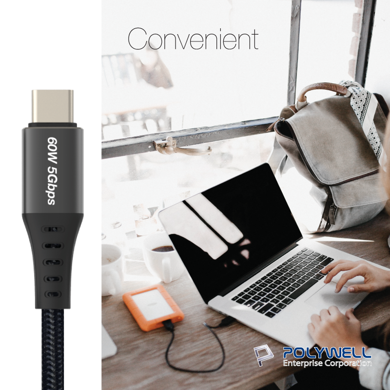 【POLYWELL】 Type-C to C 3A高速傳輸充電線0.5米~3米  5Gbps 60W