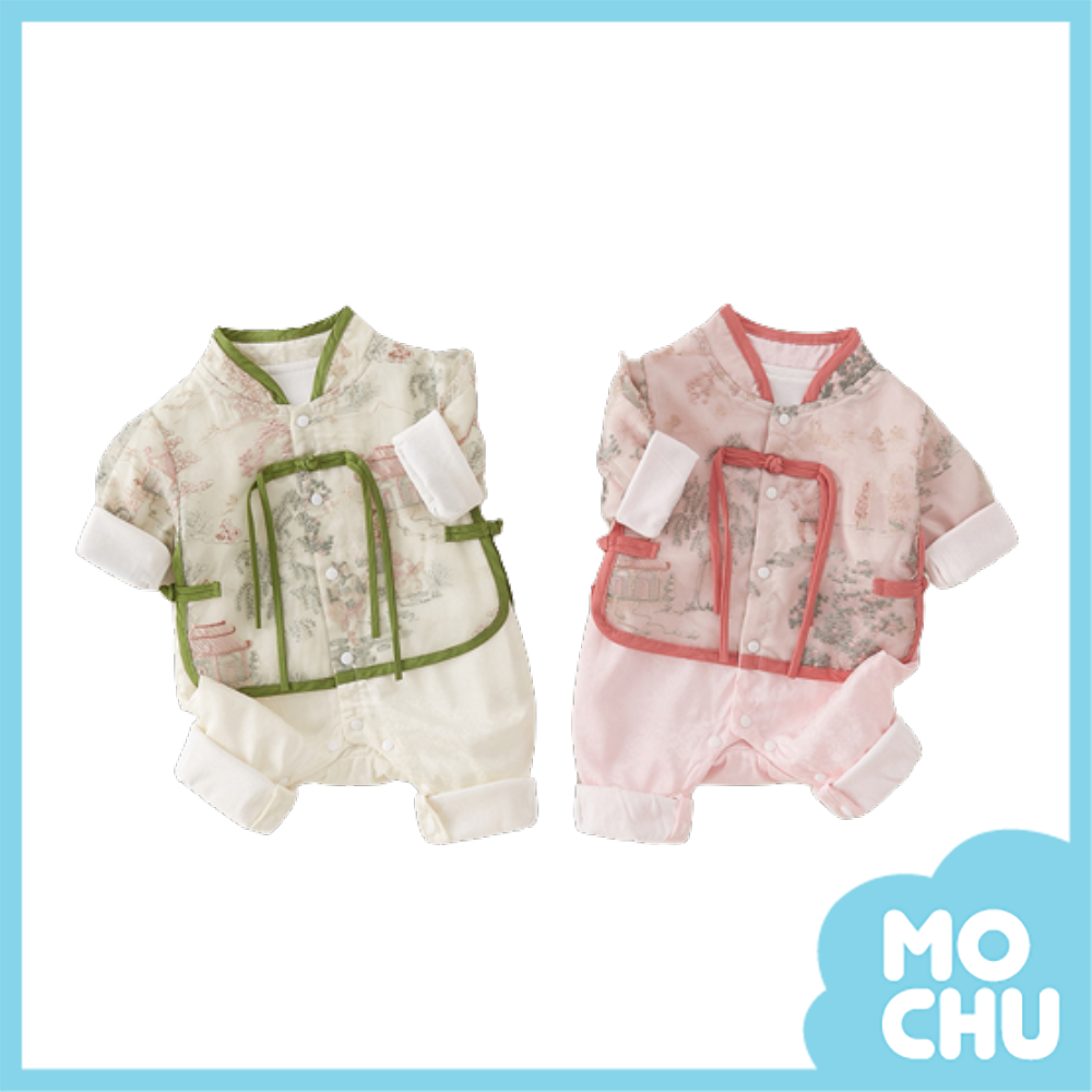 古厝國風拼接長袖連身衣(兩色)