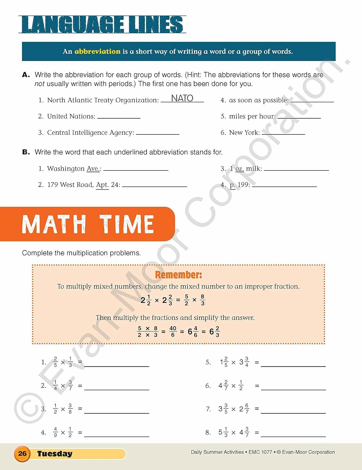 Evan-Moor Daily Summer Activities, Grade 6-7 Paperback – Student Edition,