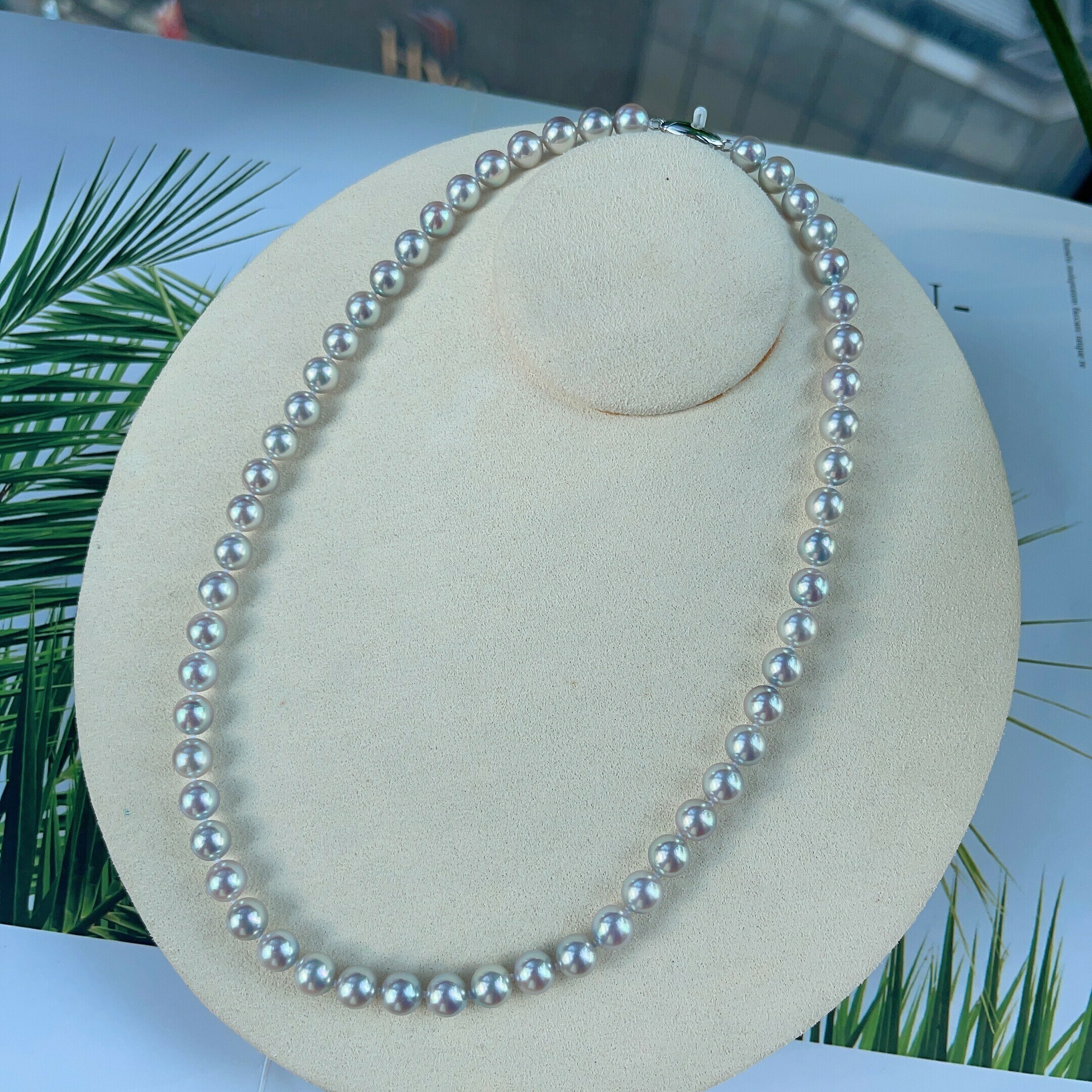 日本天然銀藍色Akoya項鏈 (7.5-8mm)
