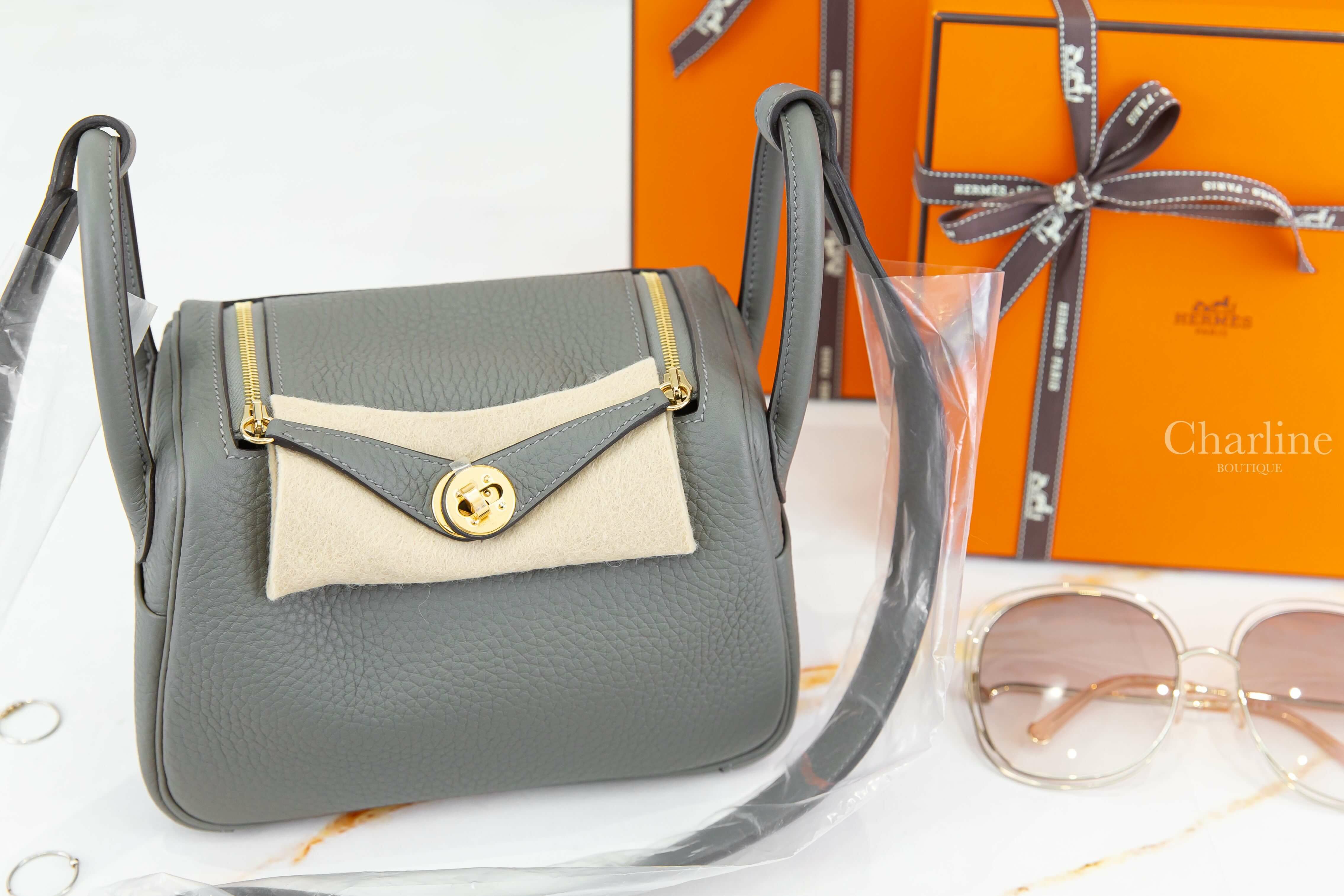 Hermès Lindy Mini 0L Gris Meyer Taurillon Clemence U刻積雨雲灰金釦-Charline Boutique 精品代購
