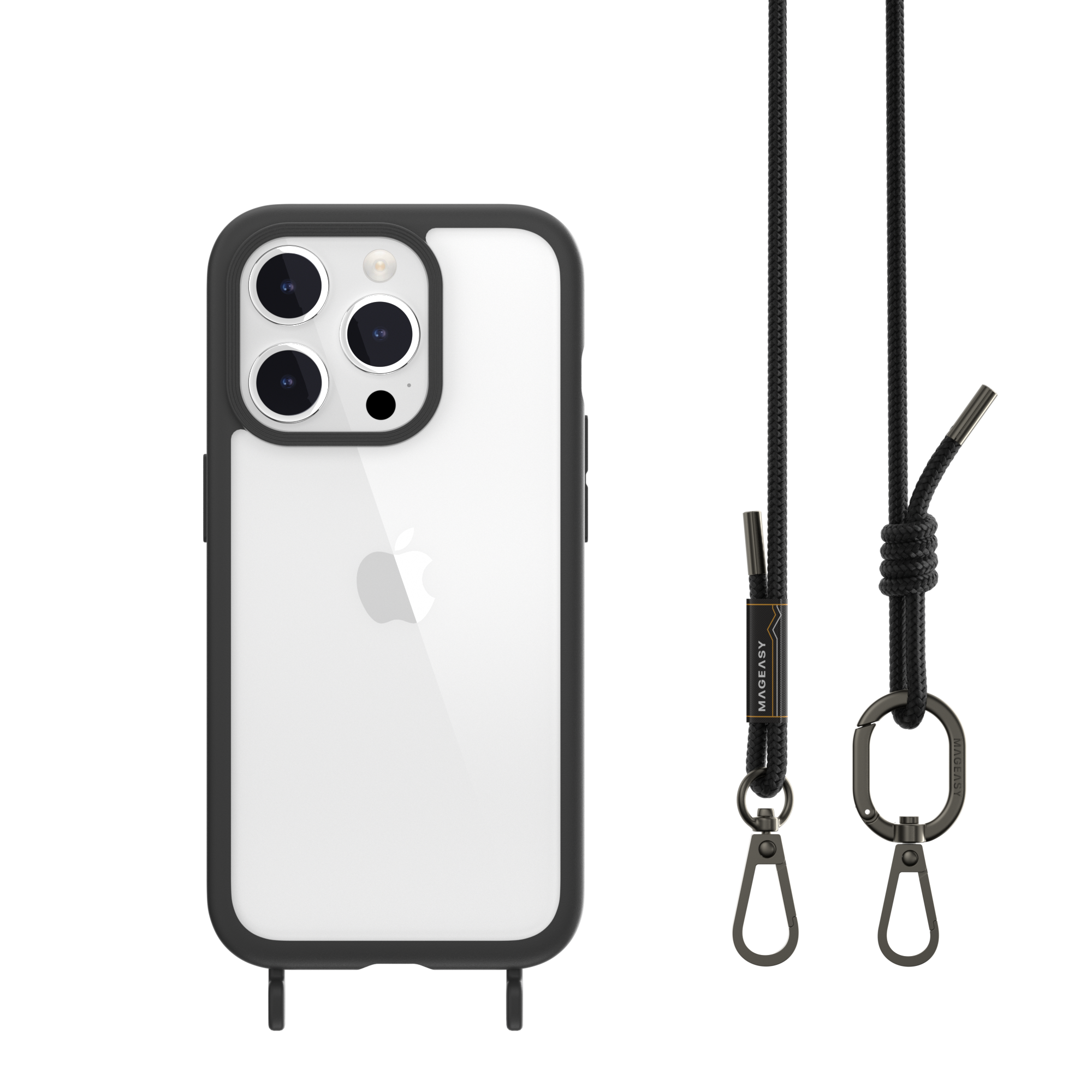 MAGEASY iPhone 15 Pro ROAM 超軍規防摔掛繩手機殼/ 午夜黑/ 6.1吋