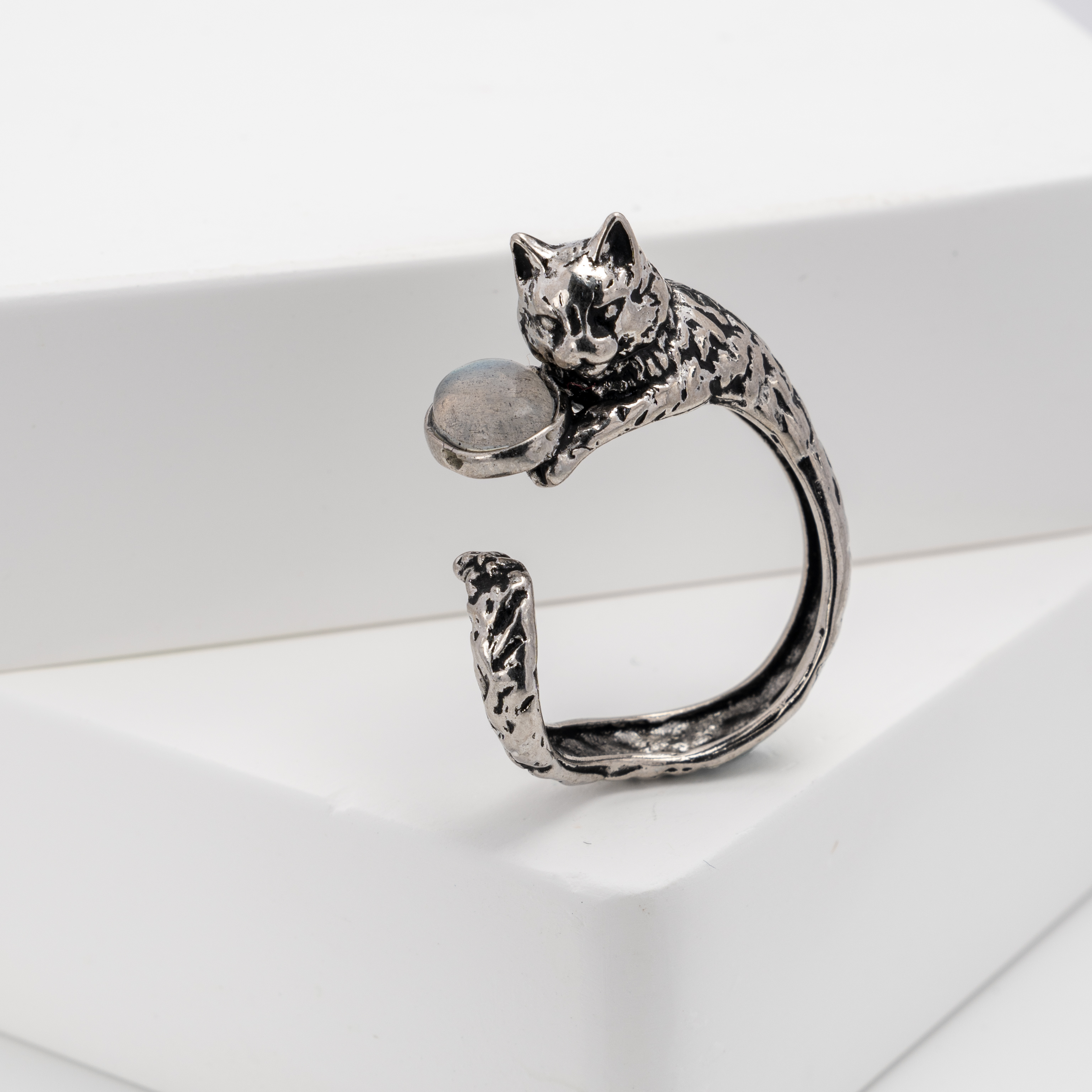 【拉長石】可愛貓貓纏繞戒指