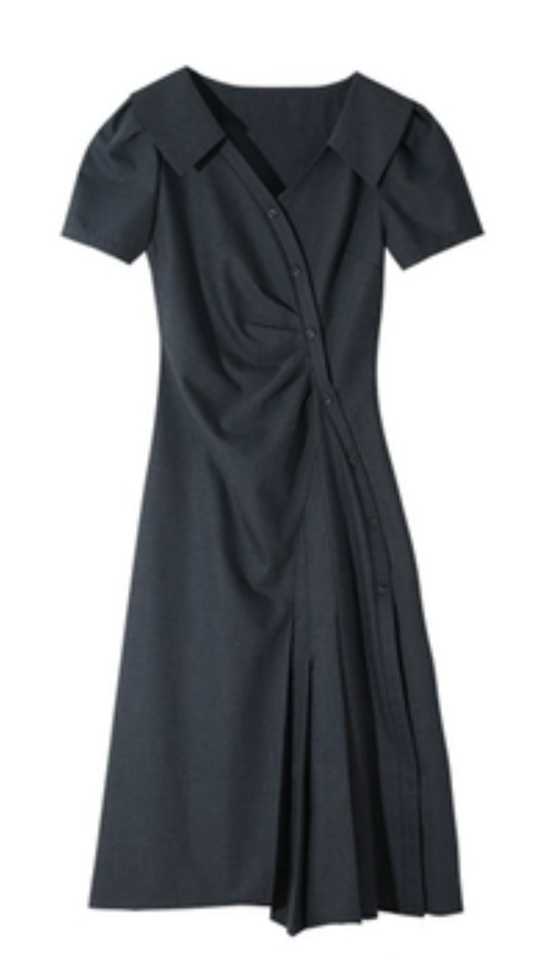 V-neck waistband slimming long skirt