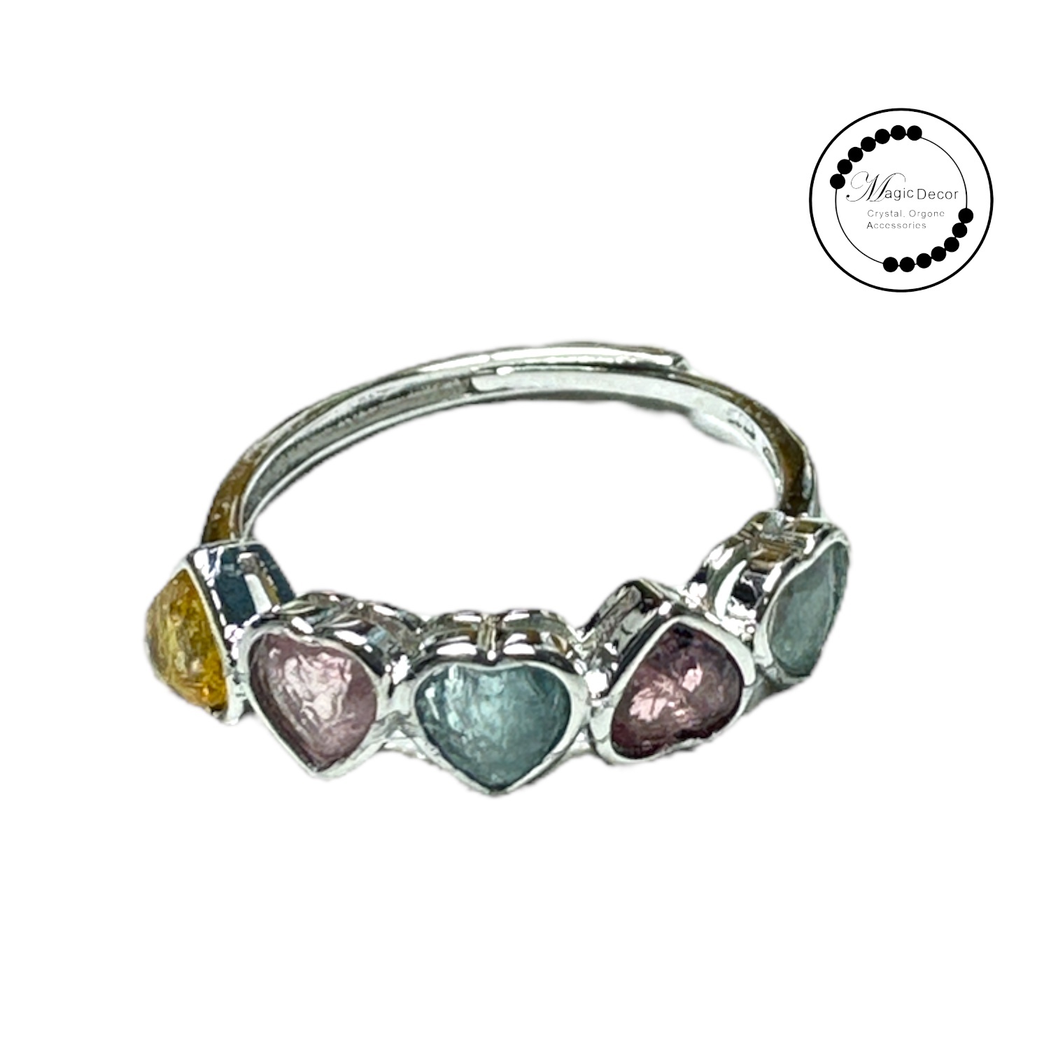 260411 - C13 愛心碧璽銀色半銀開口戒指