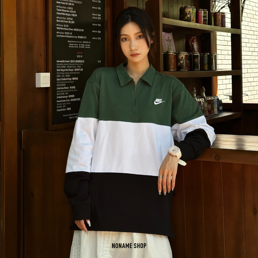 NIKE CLUB+ 美式 復古 撞色 半截式 拉鍊 長袖 兩色 (男款)