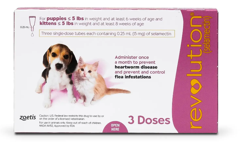 Revolution <5lbs  (預防跳蚤、心絲蟲病、蛔蟲、鉤蟲、耳蟎)