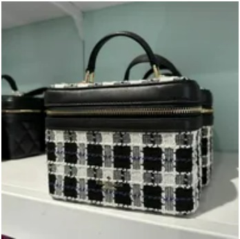 [S] KATE SPADE KC494 CAREY CHECK TWEED FABRIC TOP HANDLE TRUNK CROSSBODY,BLACK MULTI, 196021321818 (SKS799)