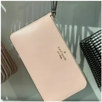 [S] KATE SPADE KD746 LUCY SAFFIANO LEATHER MEDIUM LZIP WRISTLET,CONCH PINK, 196021322501 (SKS800)