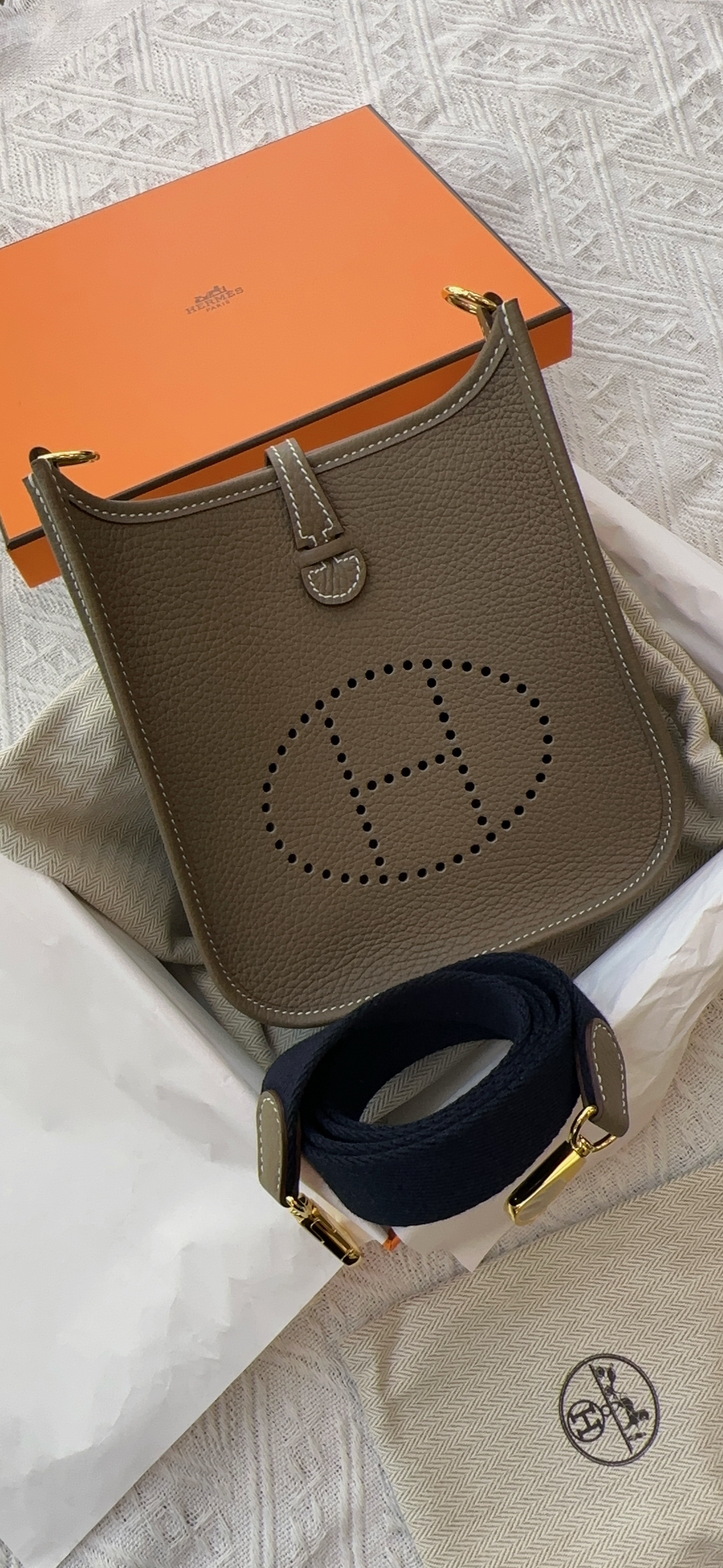 Hermes Mini Evelyn Etoupe 大象灰 金扣 K stamp