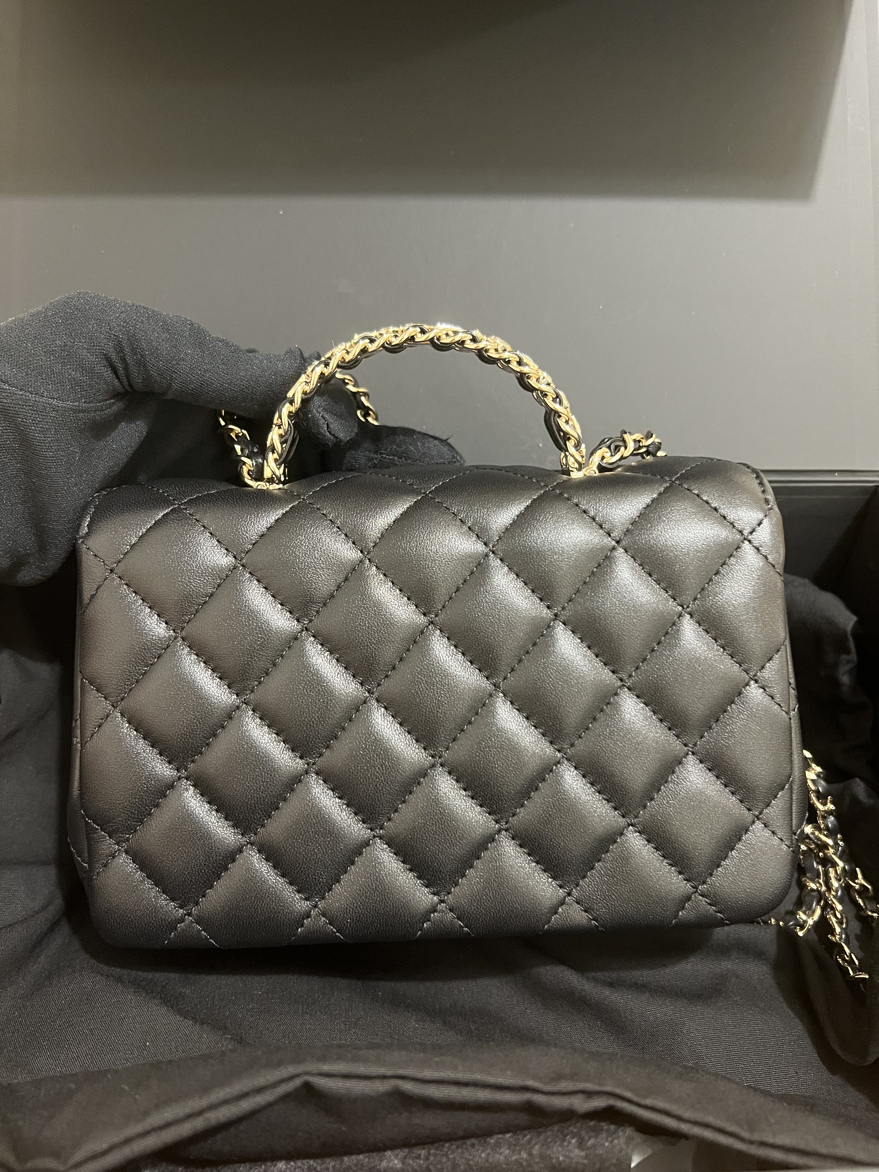 *Unused* Chanel classic flap mini bag with handle 18cm 水鑽手柄