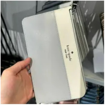 [S] KATE SPADE KD545 LUCY COLORBLOCK SAFFIANO LEATHER MEDIUM LZIP WRISTLET,PLATINUM G, 196021322426 (SKS804)