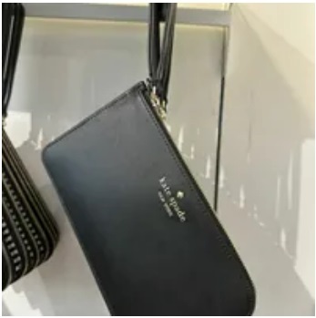 [S] KATE SPADE KD546 LUCY SAFFIANO LEATHER MEDIUM LZIP WRISTLET,BLACK, 196021322181 (SKS805)