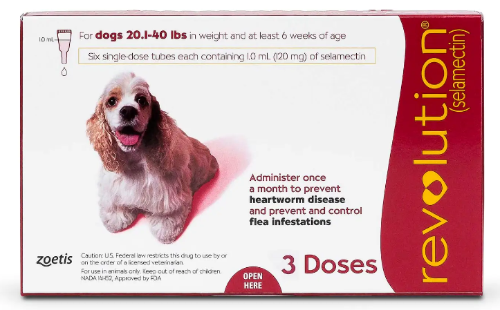 Revolution for dogs 20.1-40lbs  (預防跳蚤、心絲蟲病、蛔蟲、鉤蟲、耳蟎)