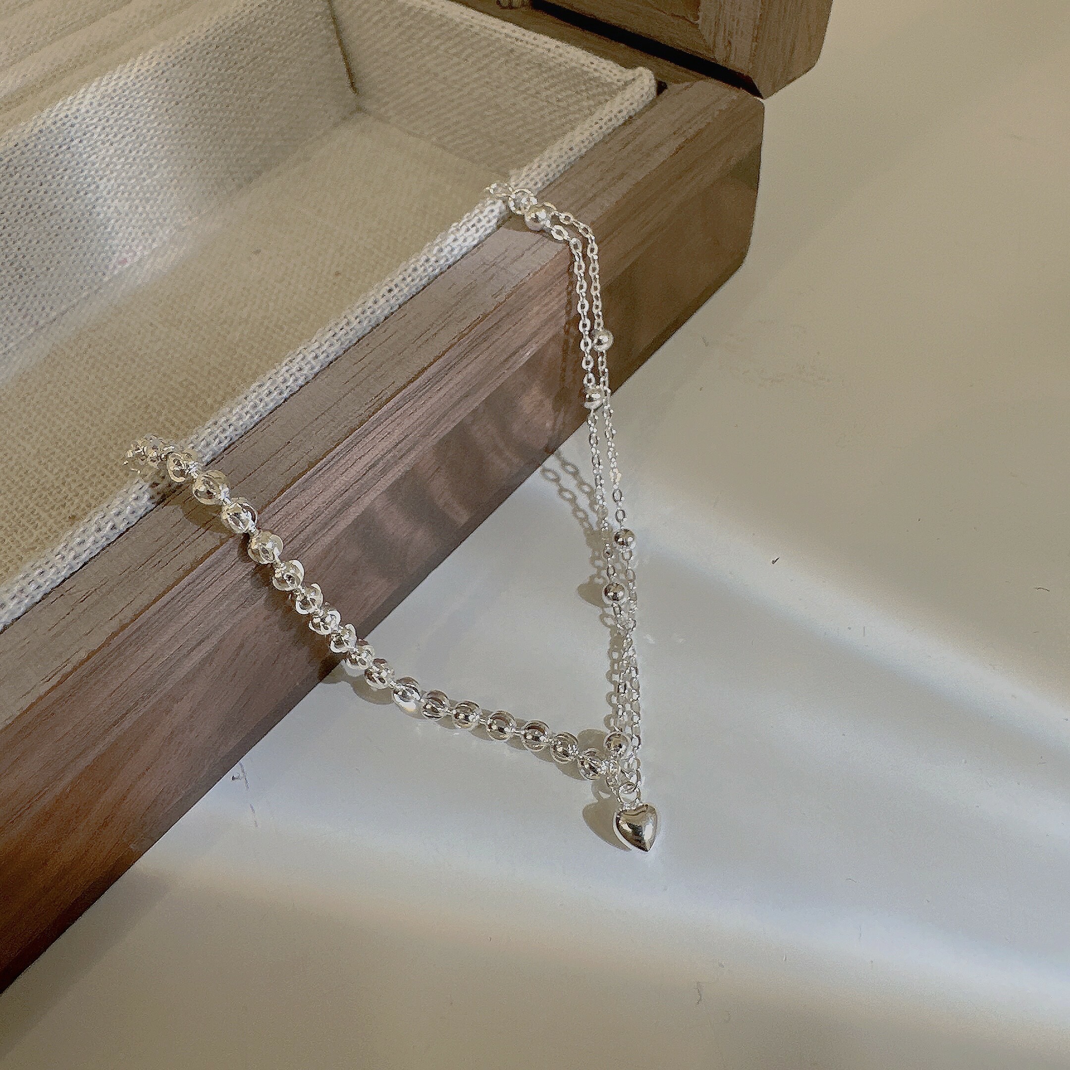 纖美．愛心切割小球純銀手鍊