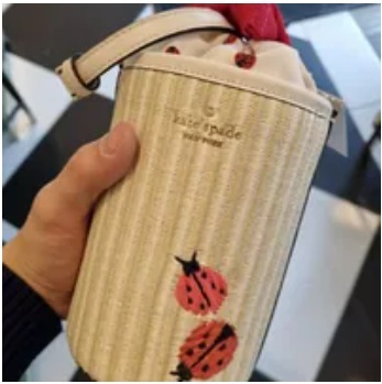 [S] KATE SPADE KA777 OTHER DOTTIE EMBROIDERED STRAW LADYBUG CYLINDER CROSSBODY,NATURAL MU, 196021218538 [FINAL SALE] (SKS814)