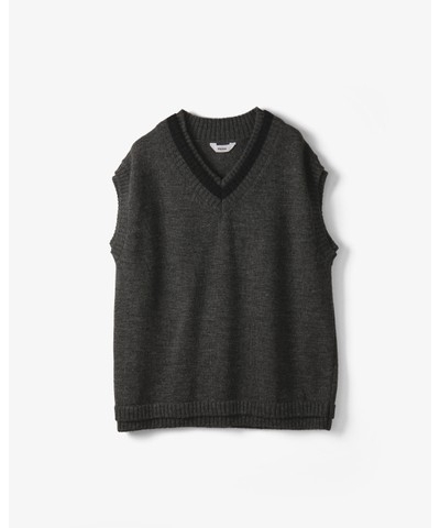 Name. - FAKE RAYERED TILDEN KNIT VEST / GRAY