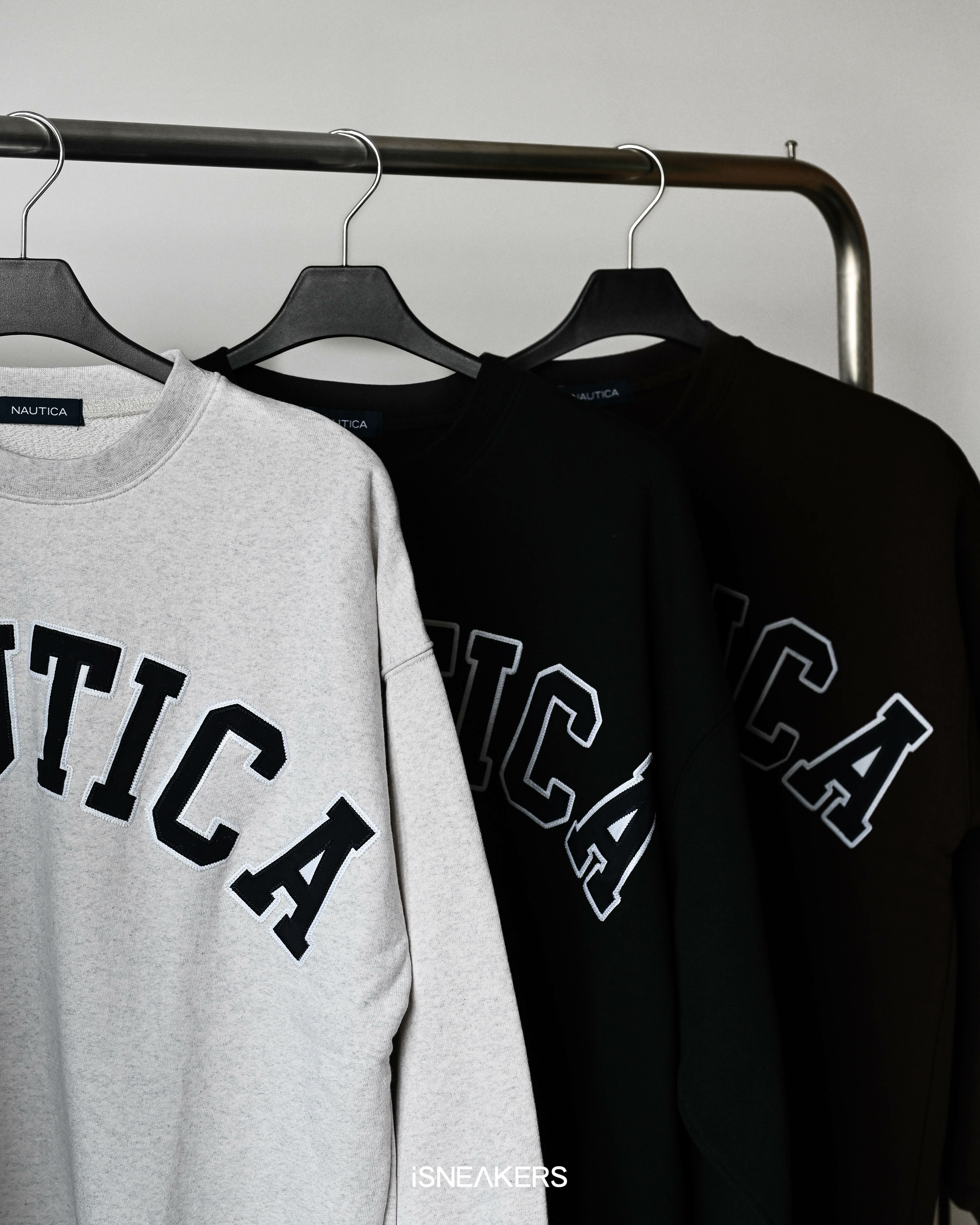 iSNEAKERS｜Nautica Arch Logo 大學T 黑 灰 海軍藍 白 棕色