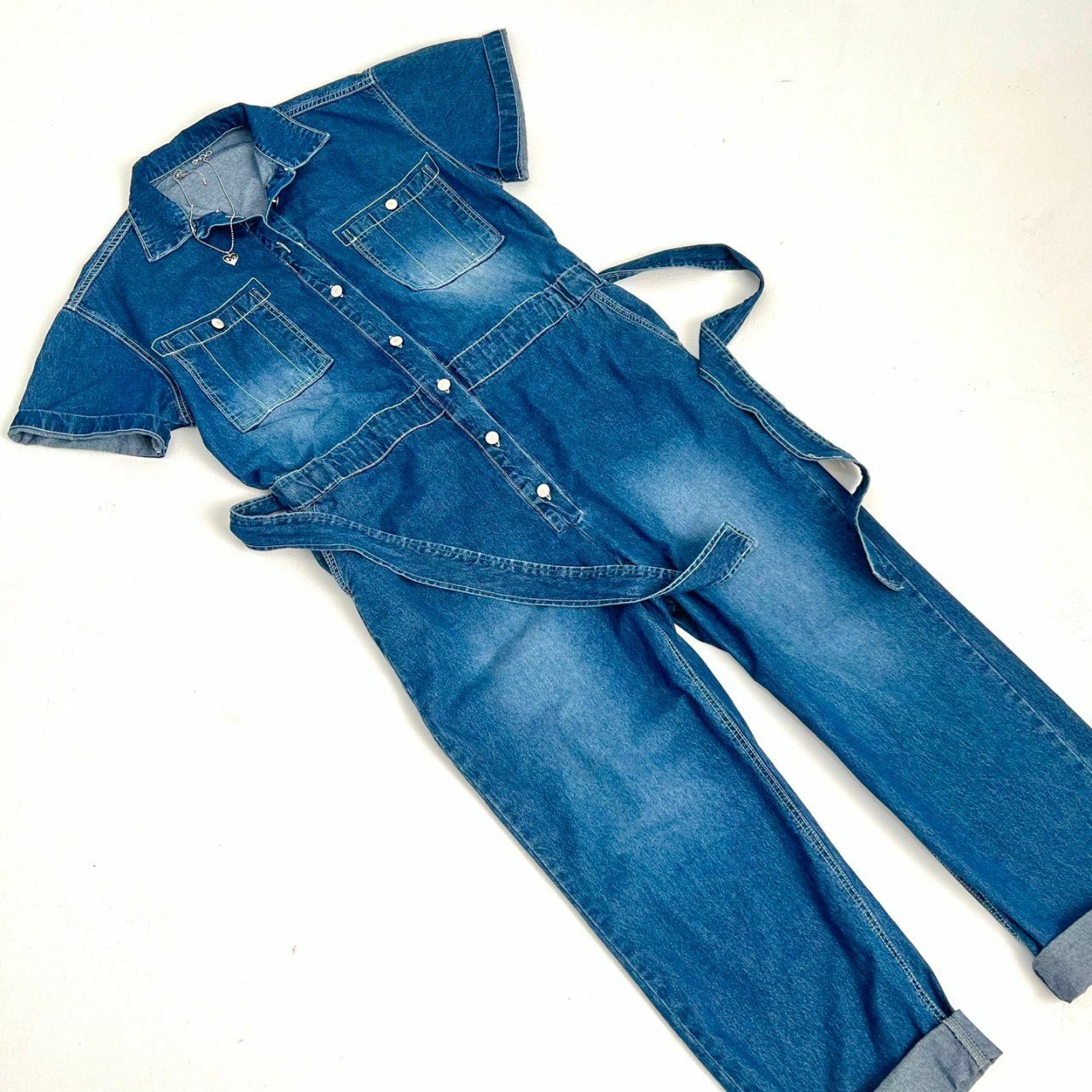 牛仔短袖連身工人褲 BY ATTENTION-023P