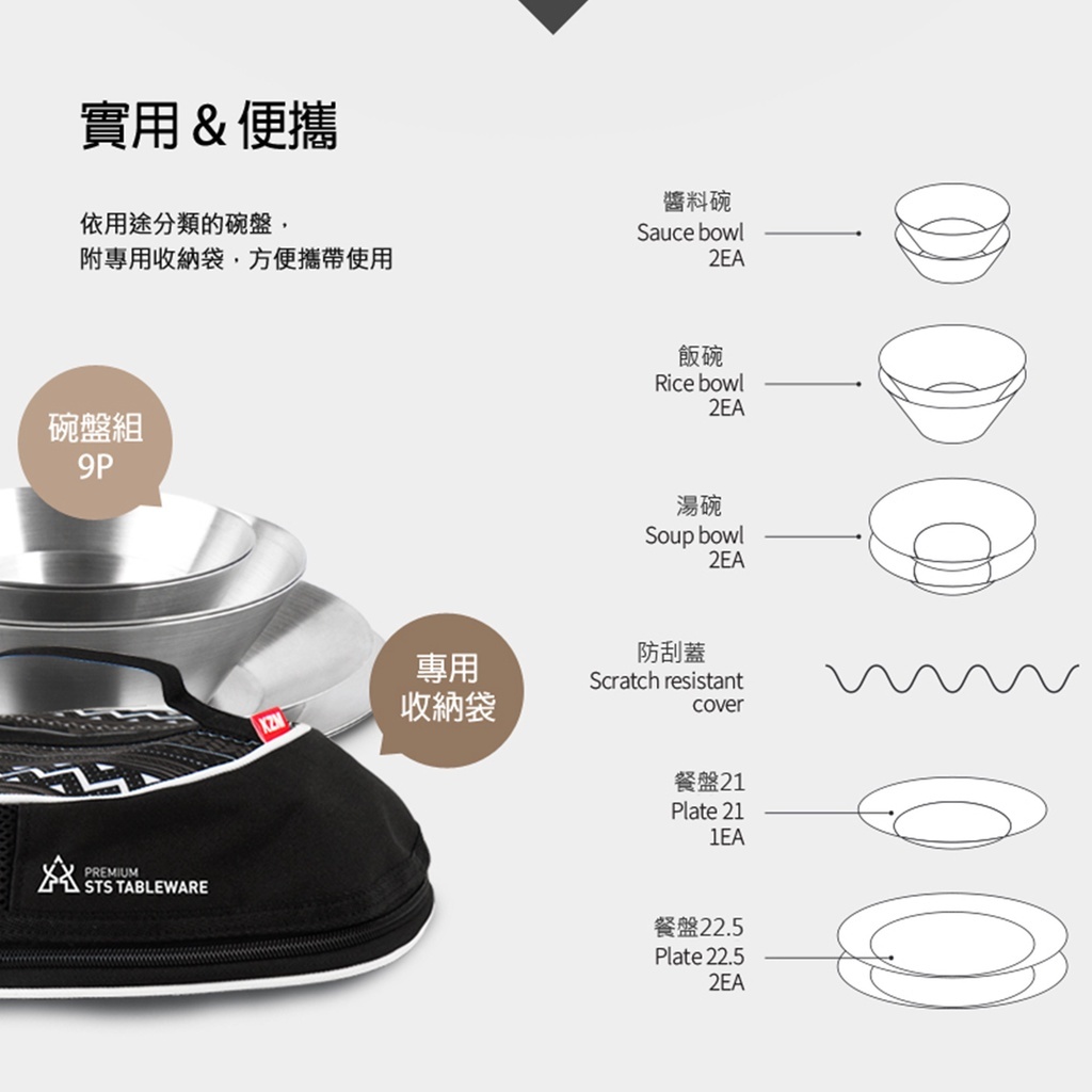 304不鏽鋼碗盤組9P