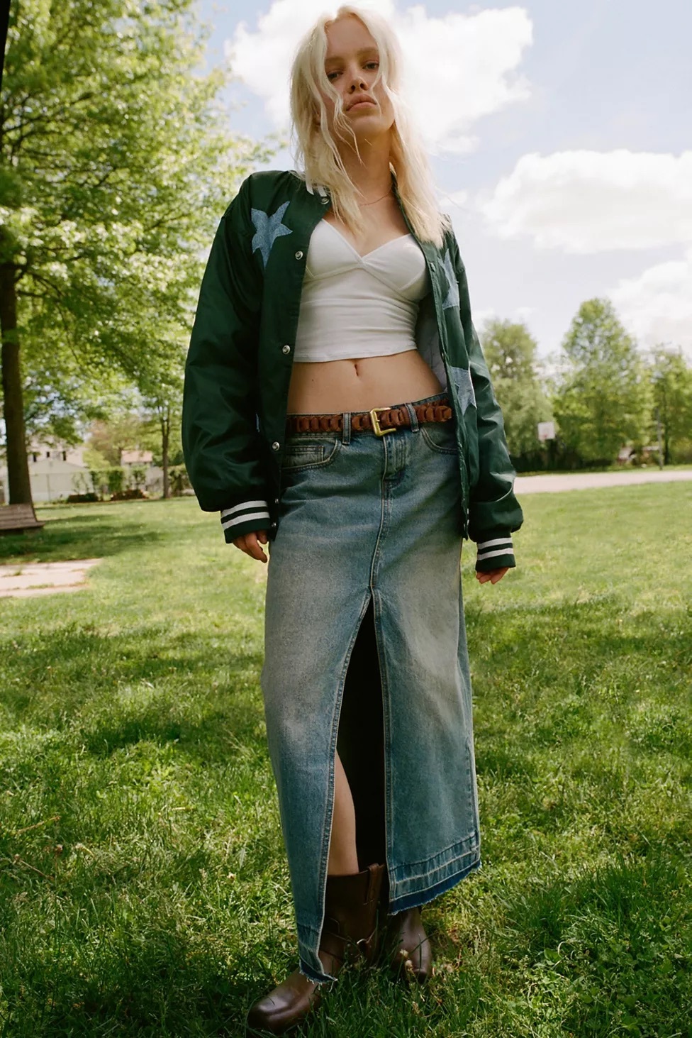 UO 牛仔開衩長裙