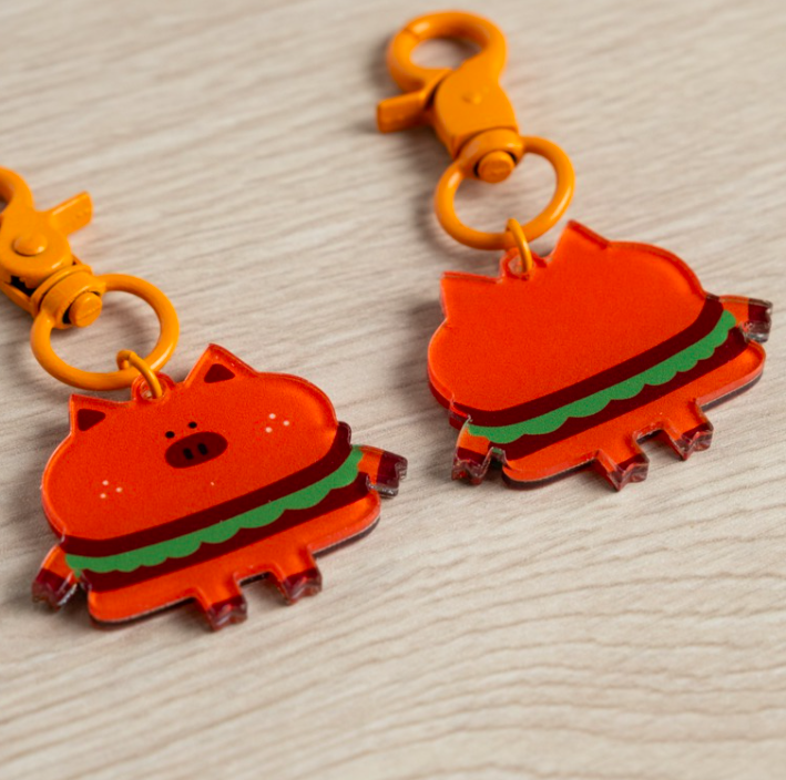 漢堡豬 壓克力吊飾 造型鑰匙圈｜ 微醺斑比