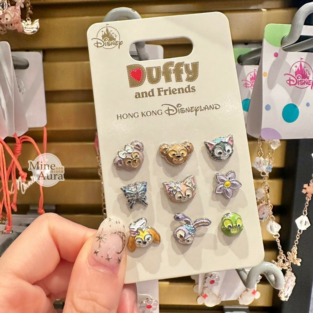 達菲 Duffy 和朋友們系列 大頭造型 耳針 耳環 9入組 首飾 -香港迪士尼樂園