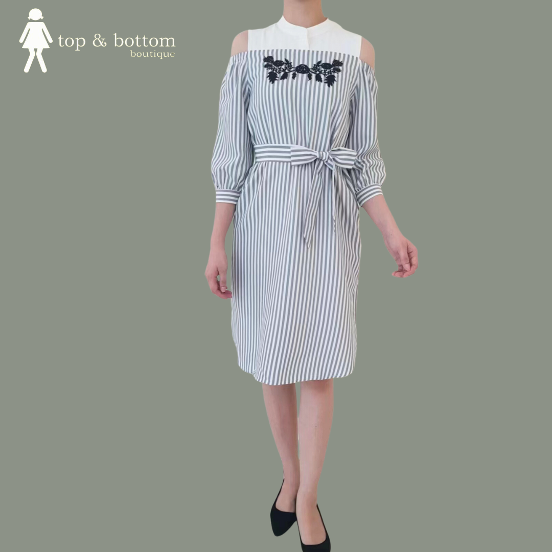 COLD SHD EMB STRIPED SHIRT DRESS