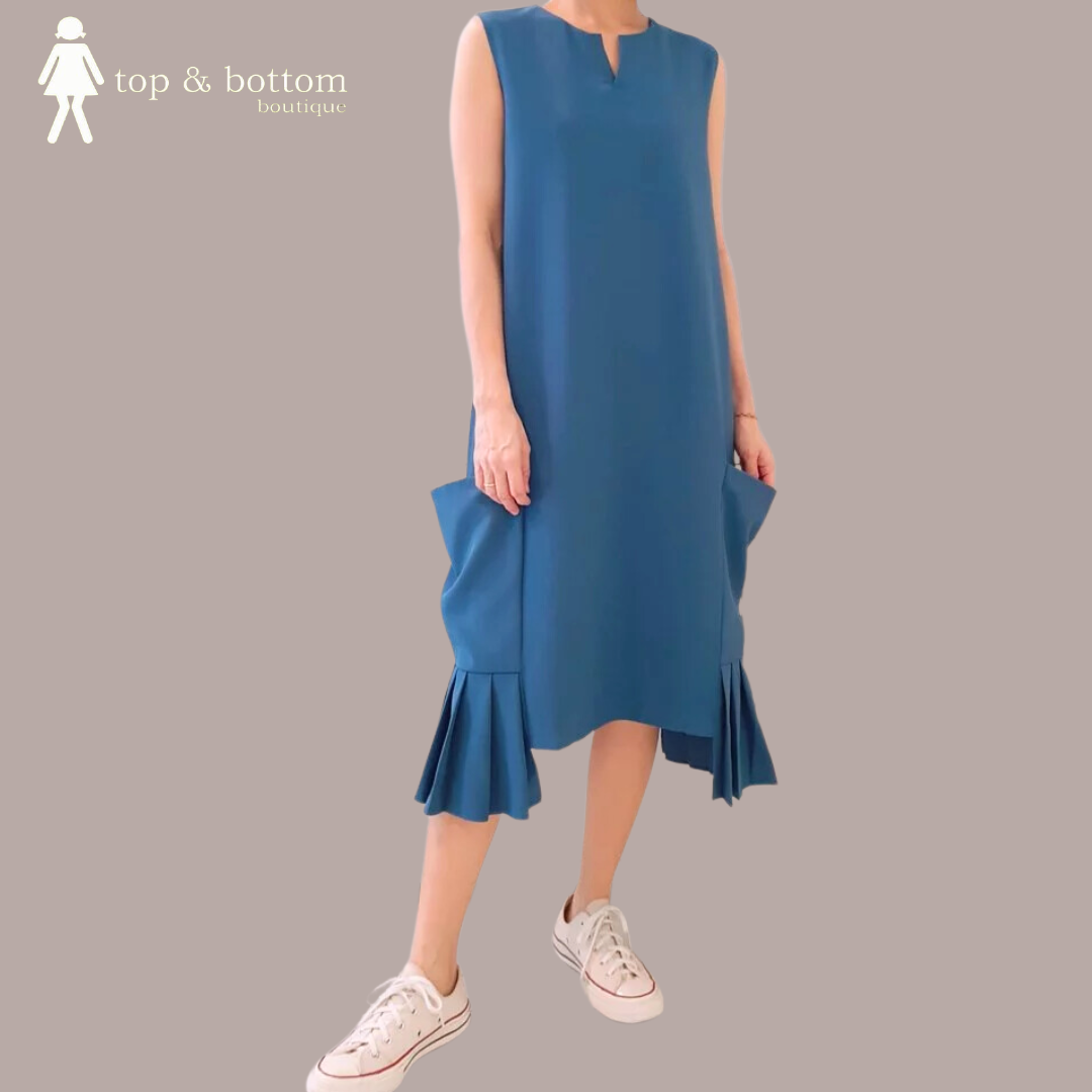 RUFFLED TRIM ASYMMETRIC DRESS