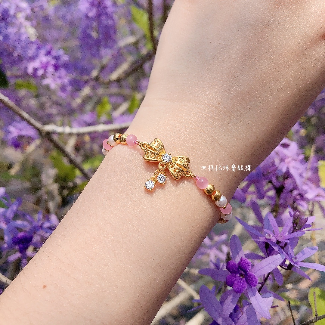 閃鑽牡丹/蝴蝶結/愛心四葉草 寶石珍珠手鍊