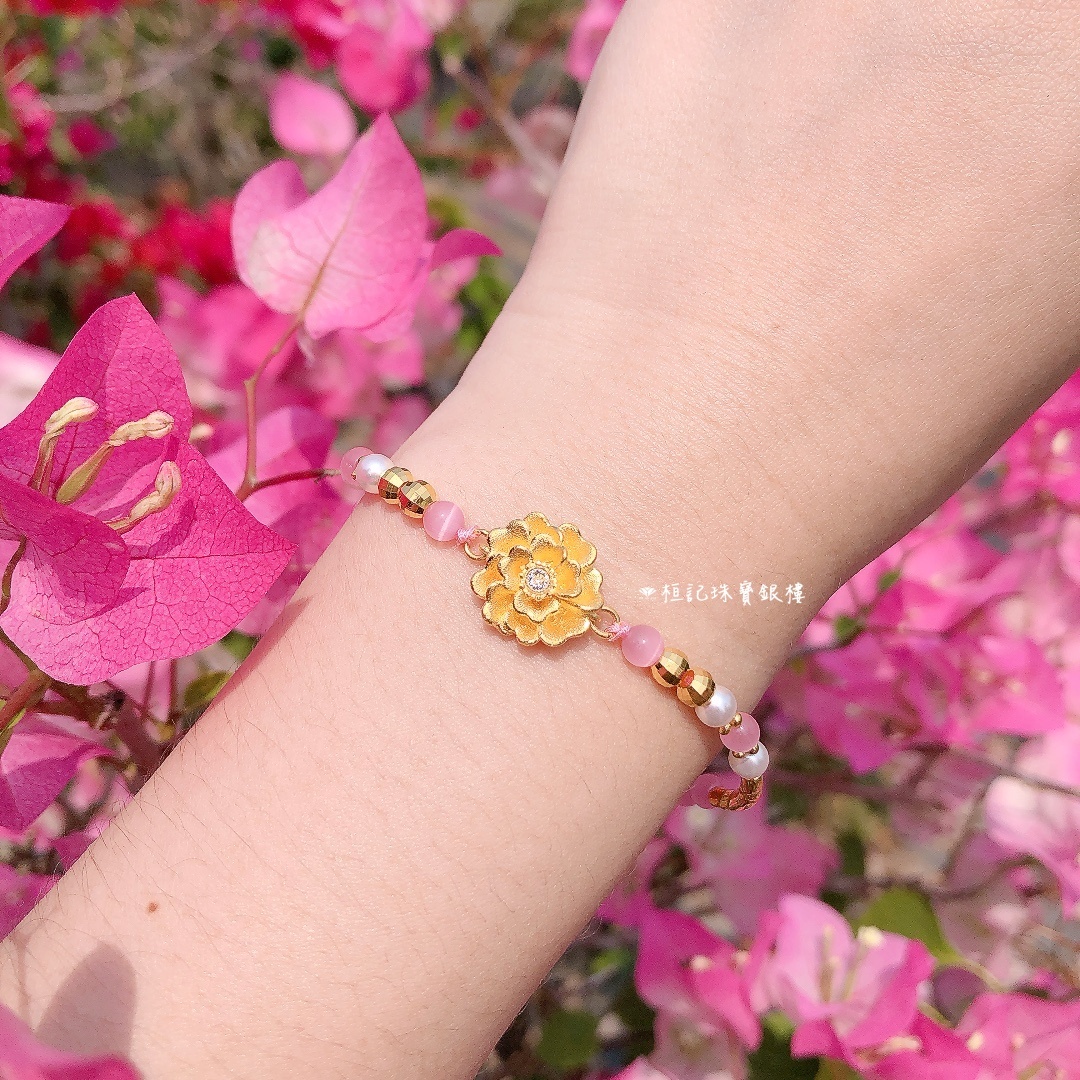 閃鑽牡丹/蝴蝶結/愛心四葉草 寶石珍珠手鍊