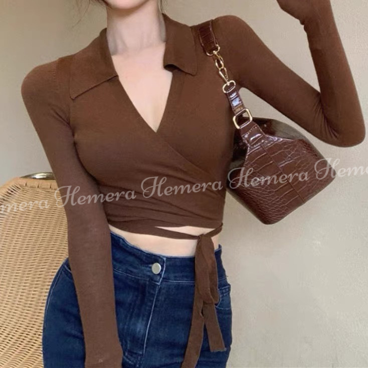 IN STOCK: TP23S0955 針織POLO短版綁帶上身