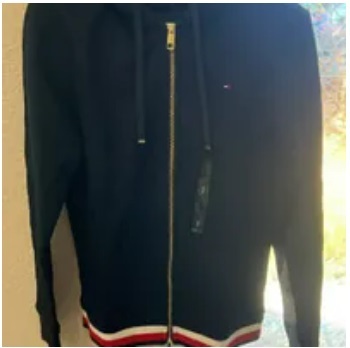 [S] TOMMY HILFIGER SIGNATURE STRIPE HEM ZIP HOODIE,NAVY, 76J3062-410 (STH378)