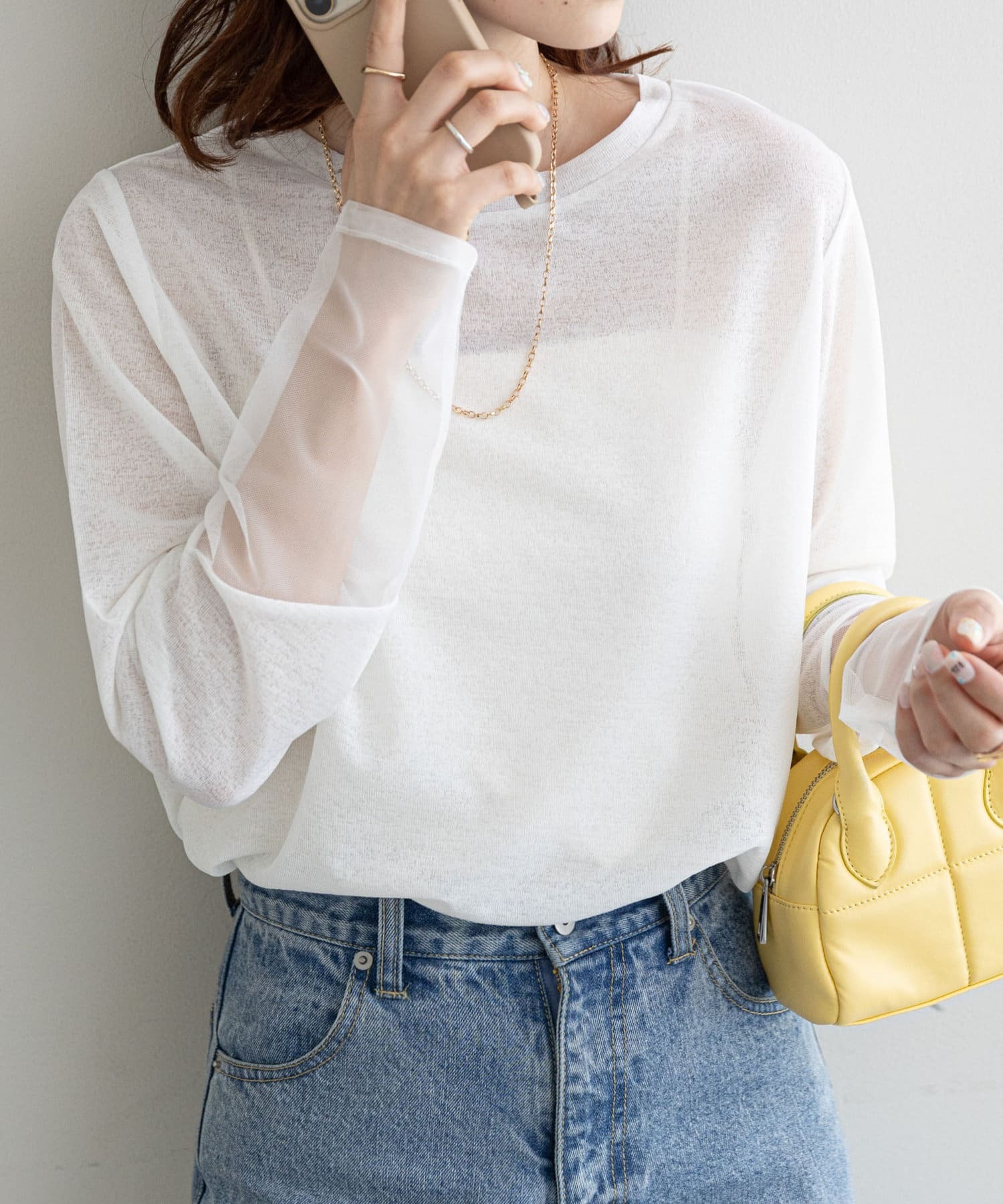 Discoat(ディスコート)  【再入荷】シアー袖切替プルオーバー≪ベストセラー≫白（DCZ1031206A0017）