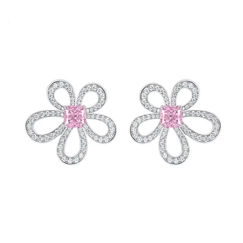 時尚櫻花草粉色耳釘 925銀耳釘